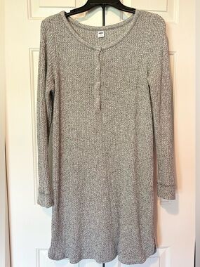 Old Navy Gray Ribbed waffle weave stretch dress long sleeve Medium